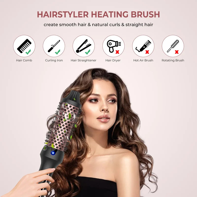 Heated Styling Brush 3-in-1 Ionic Hair Curling & Straightening Tool