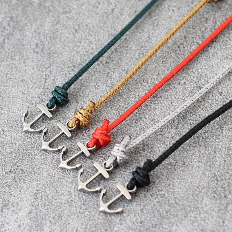Adjustable 2mm Rope Bracelet for Men Women Stainless Steel Anchor Jewelry