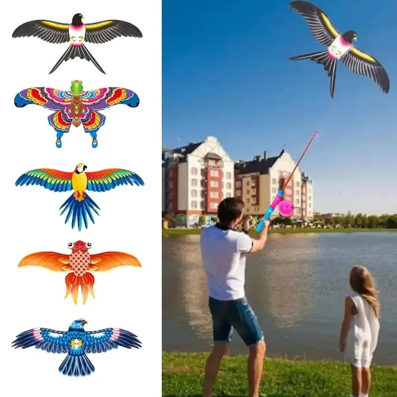 Kids Outdoor Mini Animal Kite with Foldable Fishing Rod - Butterfly Parrot Swallow