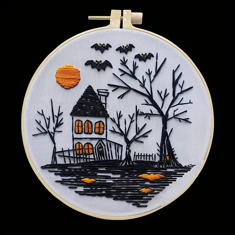 Halloween Pattern Embroidery DIY Kit with Needles & Threads - Craft Material Set