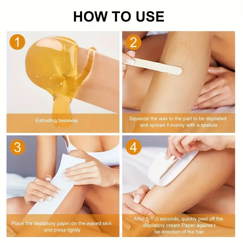 Depilatory Wax Hair Removal Kit for Arms Legs Face & Underarms - Painless Sugaring 120g