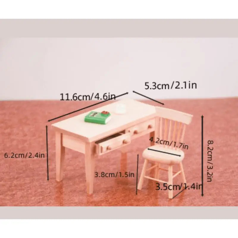 12-Piece Dollhouse Mini Wooden Furniture Set with Table and Chairs