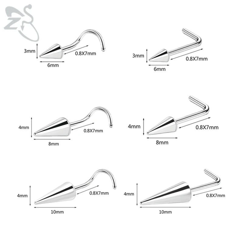 Stainless Steel Nose Piercing Studs Men Women Spike Cones 6-10MM Body Jewelry