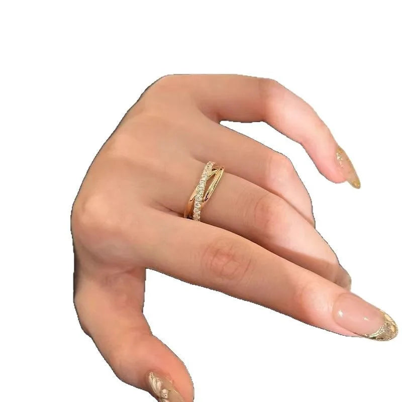 Sterling Silver Layered Cross Ring for Women Zircon Jewelry Gift