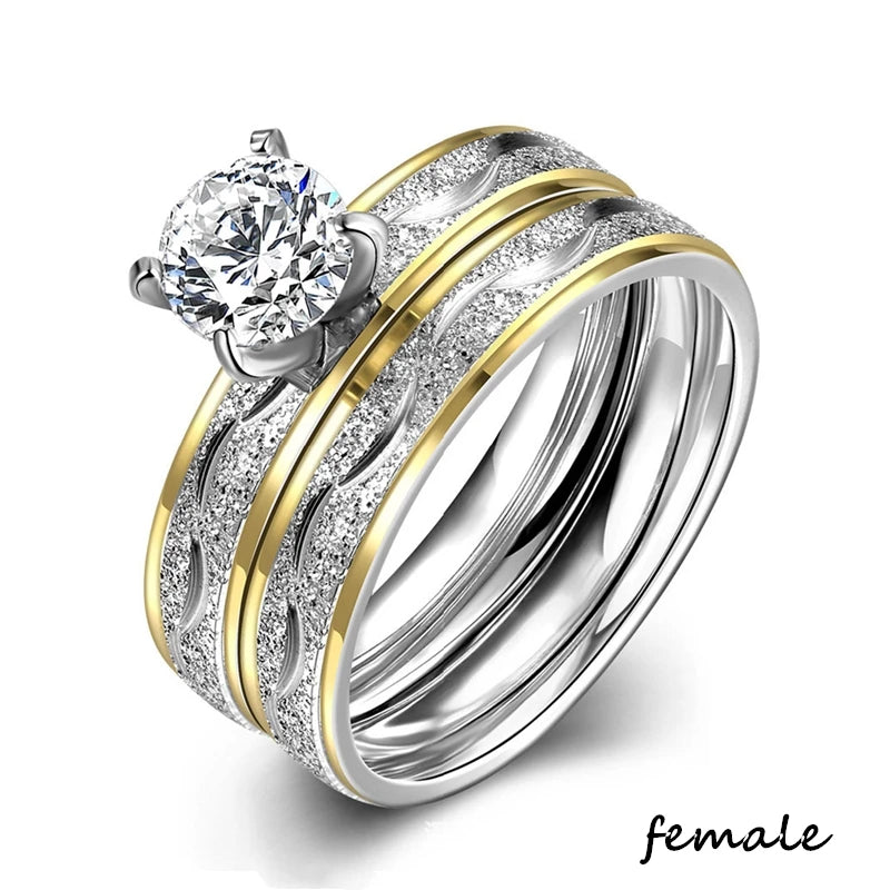 Trendy Couple Rings Set with Rhinestones and Celtic Dragon Design - Men and Women Wedding Jewelry