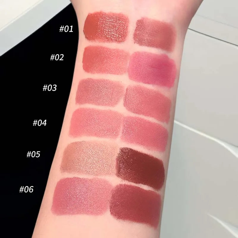 Double Tube Velvet Matte Lip Glaze Set - Lip Tint & Lip Brush, Multiple Colors