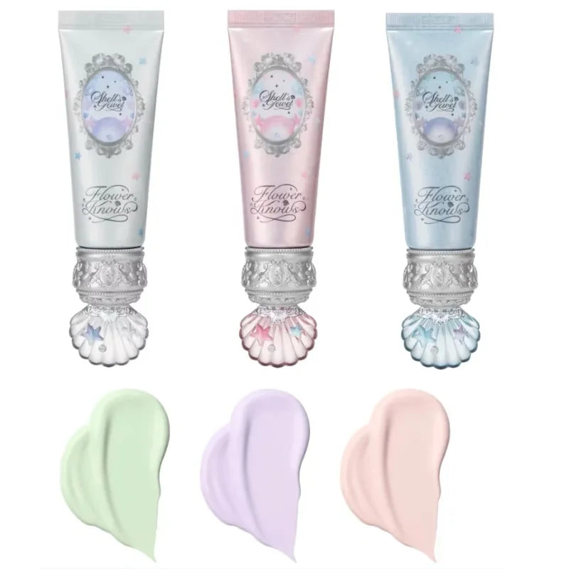 Colorful Makeup Primer Set with Pearl Flower Design - Brightening & Holding Base