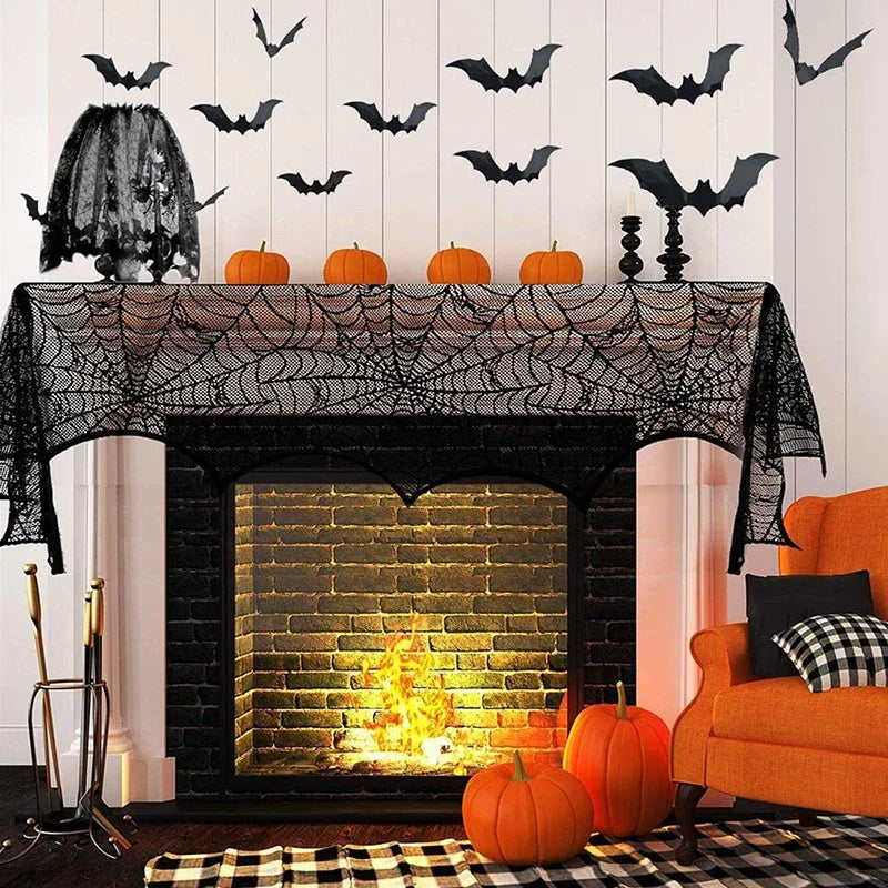 Halloween Spider Web Lace Tablecloth for Party Decorations - Black & Deep Sapphire Variants