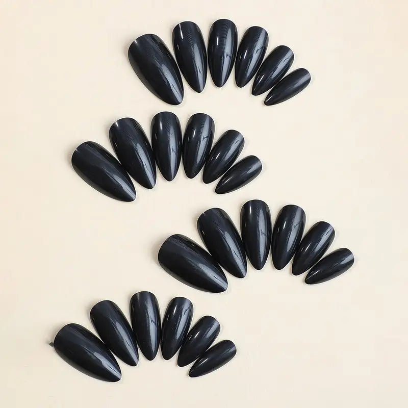 100Pcs Almond Press-On Fake Nails Medium Length Black Matte Nail Tips