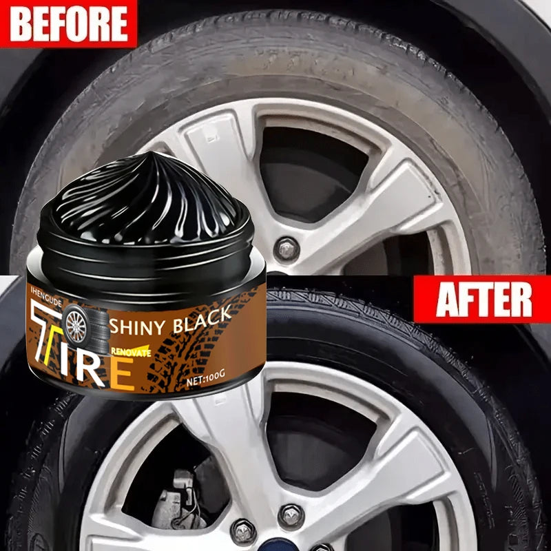 Car Tire Wax Polish with Sponge Applicator - Long-Lasting Gloss, Rubber & Plastic Repair