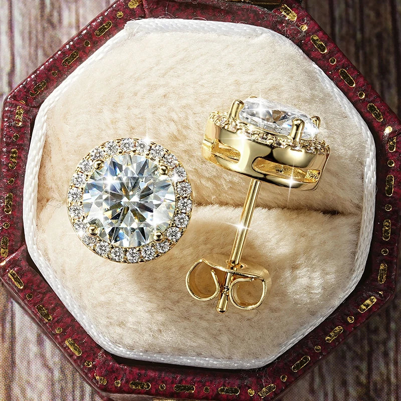 Moissanite Halo Stud Earrings 14K Gold Filled Round Gemstone Jewelry for Women