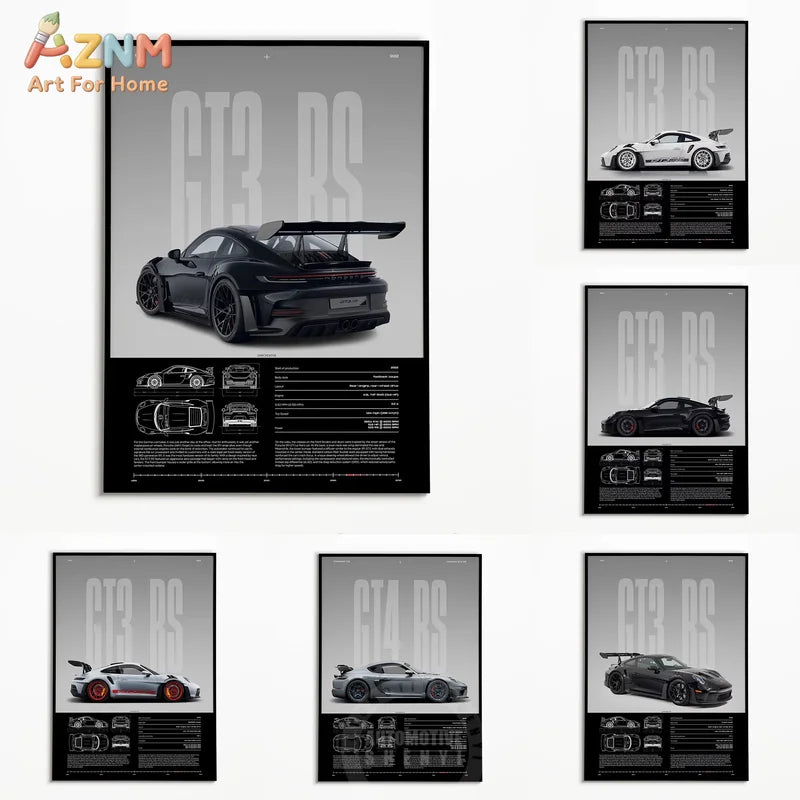 Minimalist Sports Car Wall Art Canvas Print - 911 GT3 RS & 718 GT4 RS Poster