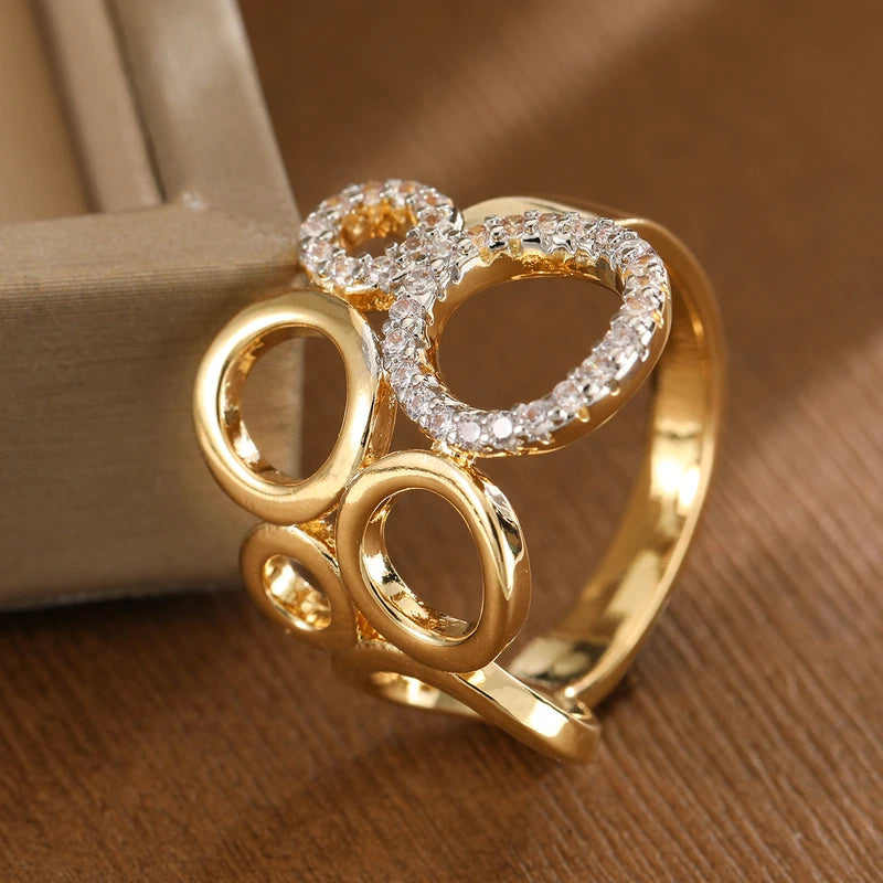 Multi-Ring Hollow Synthetic Gemstone Copper Jewelry Ring for Women - Elegant Accessory