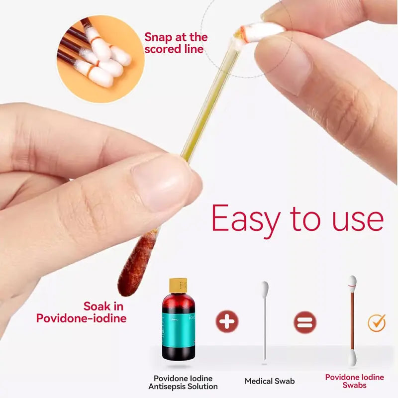 Disposable Iodine Cotton Swabs with Individual Packaging for First Aid & Wound Care