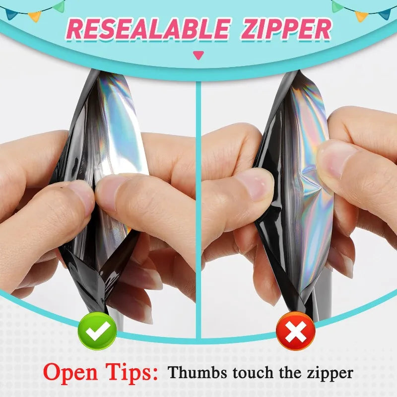 100pcs Holographic Mylar Bags with Ziplock Seal - Candy, Jewelry, Cosmetic Storage