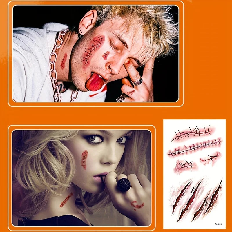 Halloween Scar Tattoo Stickers Waterproof Body Art for Cosplay & Parties