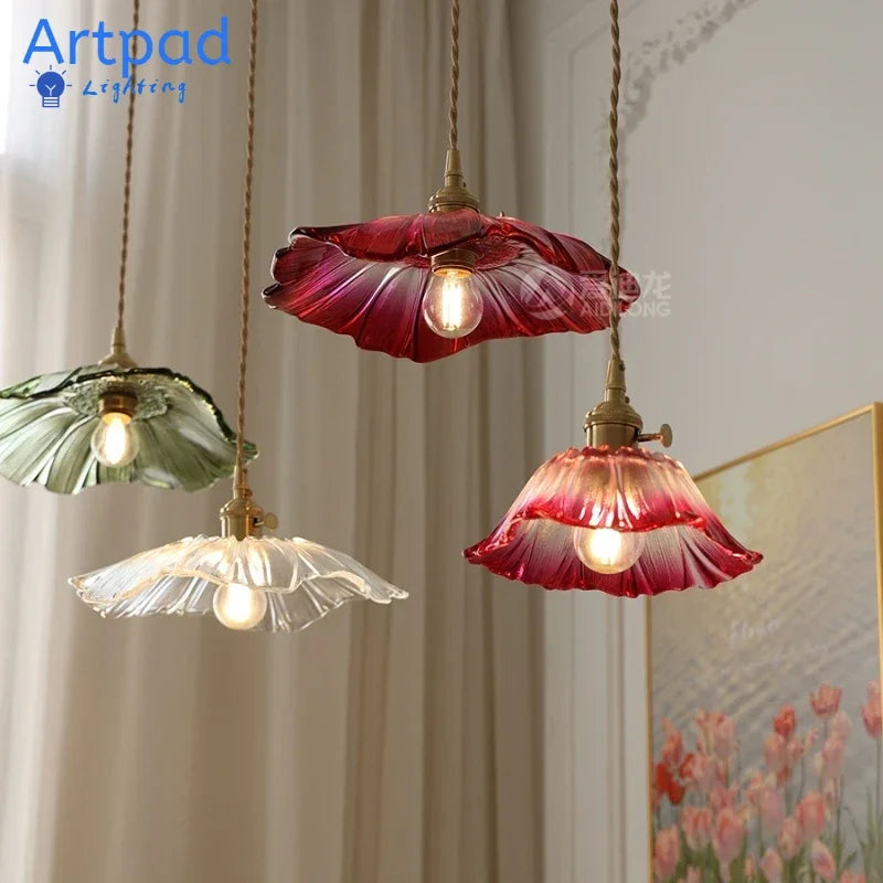 Glass Lotus Leaf Pendant Light Fixture - Indoor Home Decor Hanging Lamp