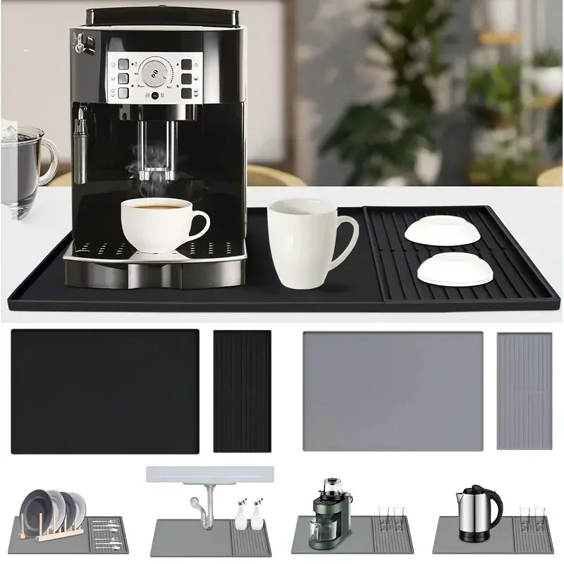 Large Silicone Coffee Bar Mat - Non-Slip Counter Protector 60x40cm Heat Resistant for Espresso & Home Kitchen