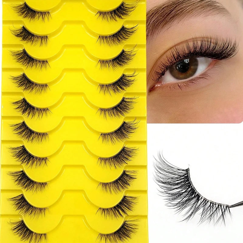 10 Pairs Wispy Cat Eye Faux False Eyelashes for Natural Glam Look
