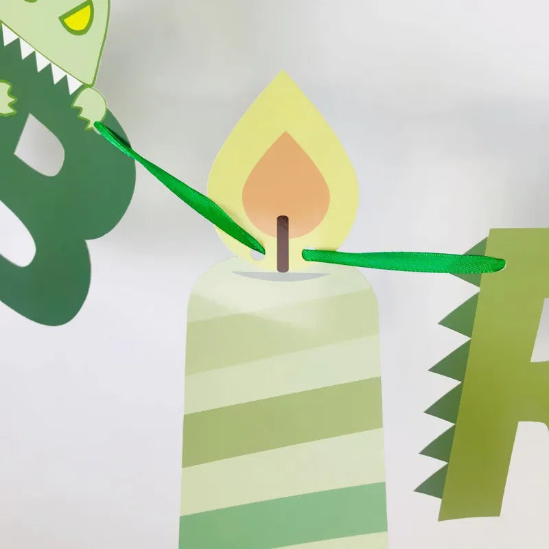 Dinosaur Birthday Garland Banner with Balloons - Jungle Animal Party Decor