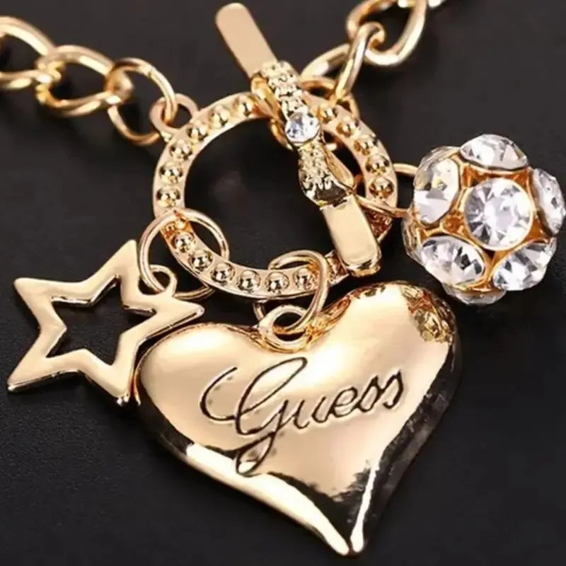 Women Heart Charm Star Fire Ball Bracelet with Imitation Pearls