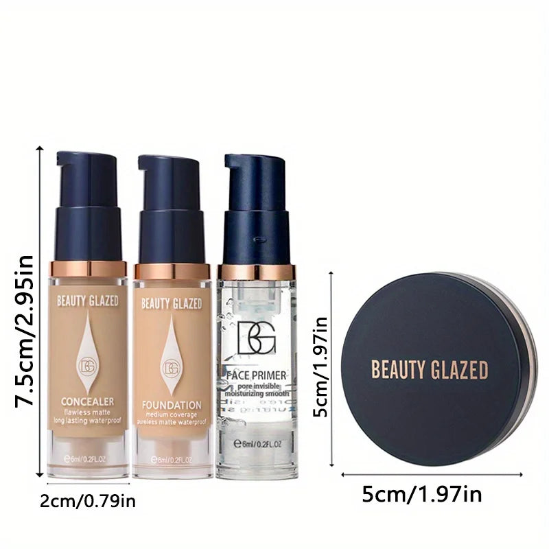 4-Piece Makeup Kit with Primer, Concealer & Foundation - Long-Lasting Waterproof Face Set