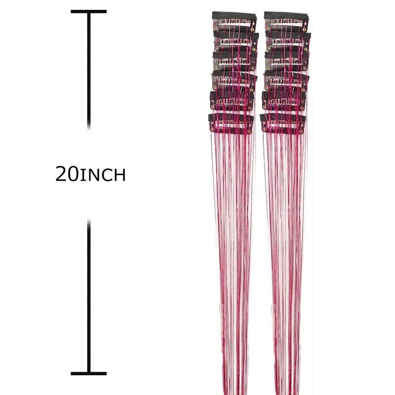 12Pcs Glitter Tinsel Hair Clips Kit - Synthetic Fairy Hair Accessories for Styling