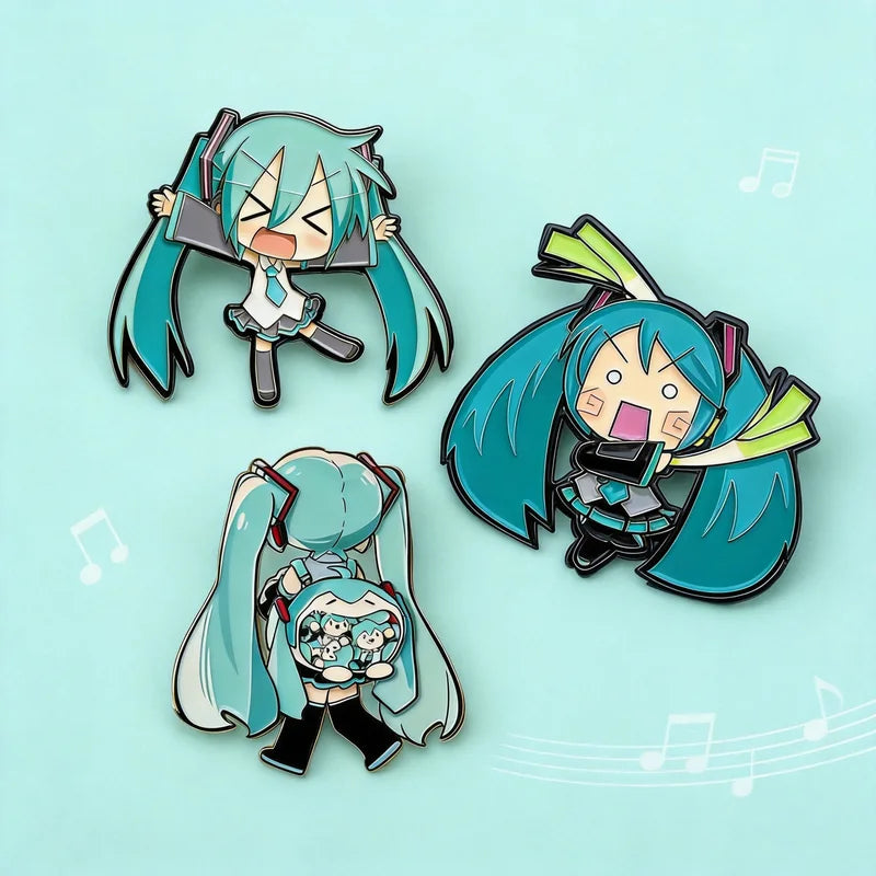 Cute Round Miku Enamel Pin with Double Ponytail Ball Shape - Multiple Metal Colors