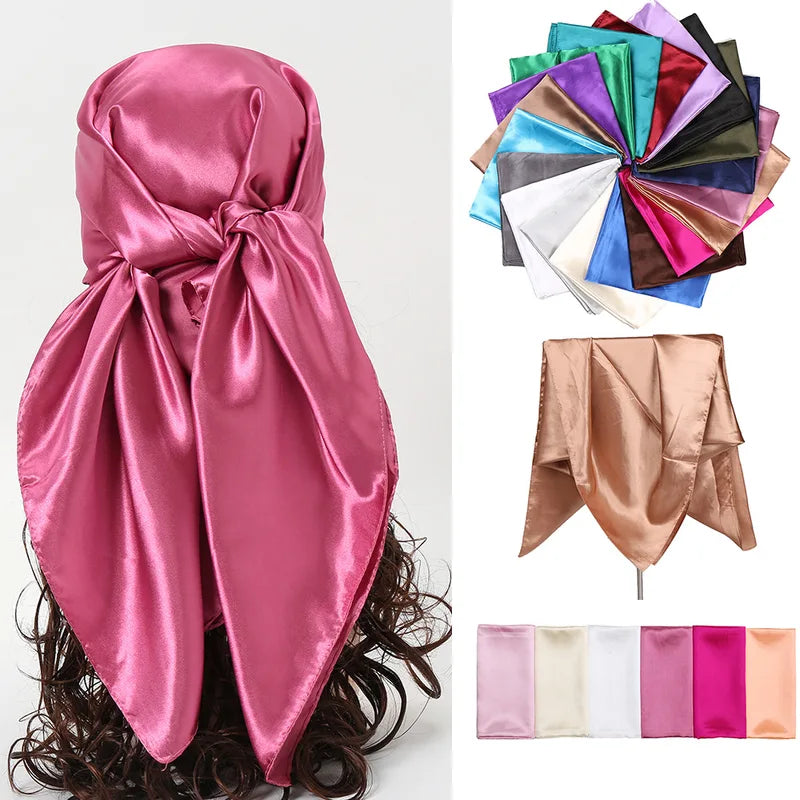 Women’s Silk Scarf Satin Solid Color Hijab Wrap Shawl 90x90cm