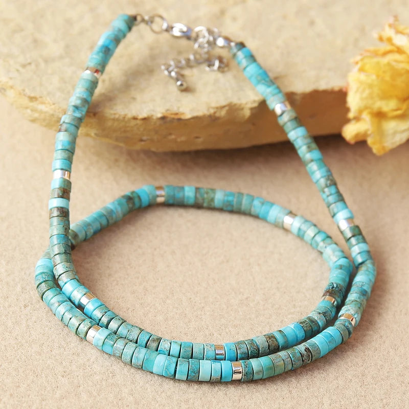 Natural Stone Turquoise Beaded Necklace for Daily Wear & Gifting - Handmade Jewelry
