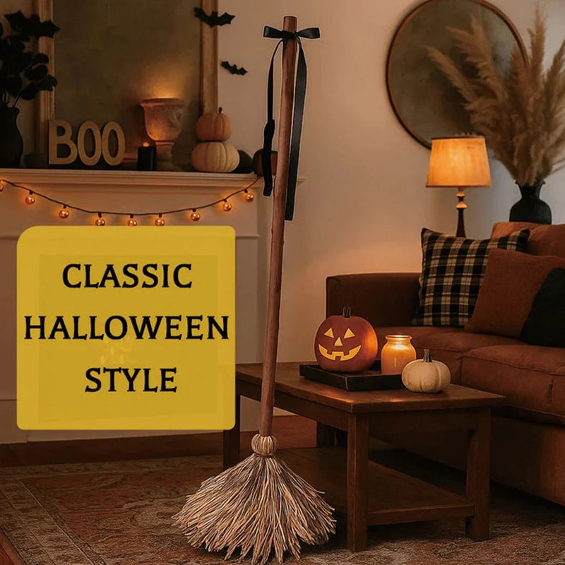 Haunted Floating Witch's Broomstick Halloween Party Prop with Eerie Laugh