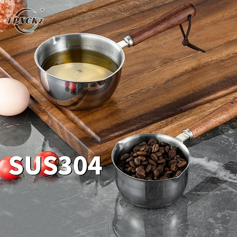 Stainless Steel Wax Melting Pot with Wooden Handle for Candle, Soap, Chocolate, and Hot Beverages