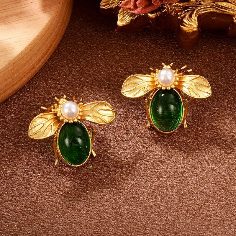 Vintage Bee Insect Stud Earrings for Women - Gold Tone Statement Jewelry Various Styles