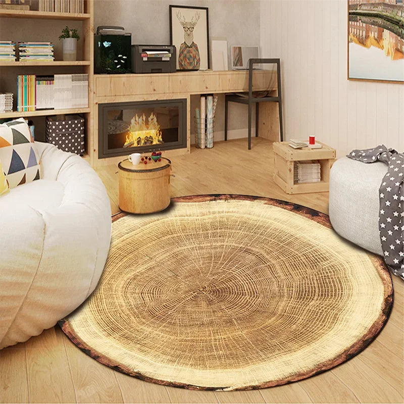 Round Tree Ring Print Chair Mat - Non-slip Floor Rug for Living Room & Kids Play