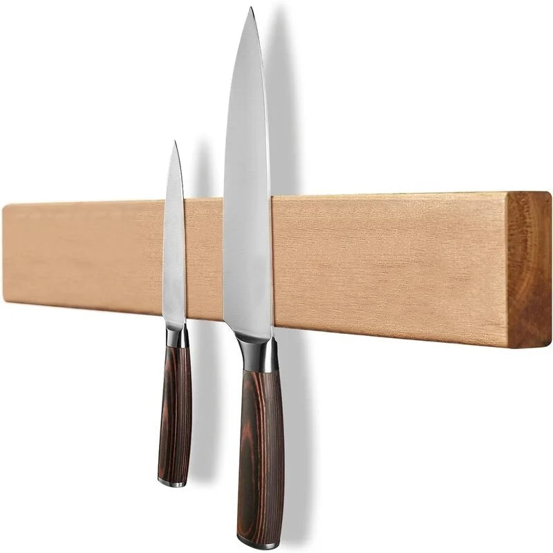 16-Inch Wall-Mounted Magnetic Knife Holder in Acacia Wood - Kitchen Organizer