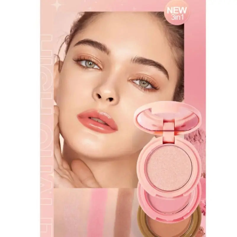 3-in-1 Makeup Palette Contour Blush Highlighter Face Powder for Professional Use