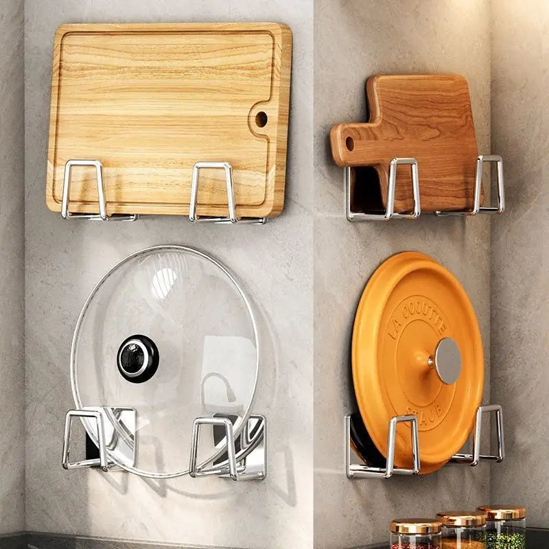Stainless Steel Wall-Mounted Kitchen Storage Rack for Pots & Cutting Boards