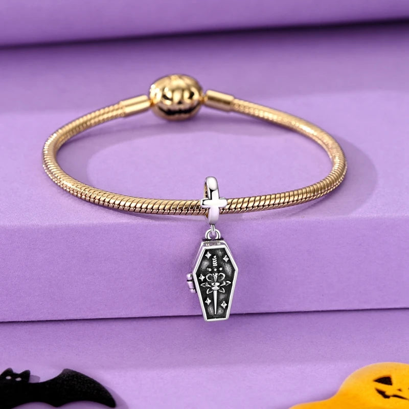 Halloween Luminous Coffin Pendant Jewelry for Women Punk Style Silver Gift