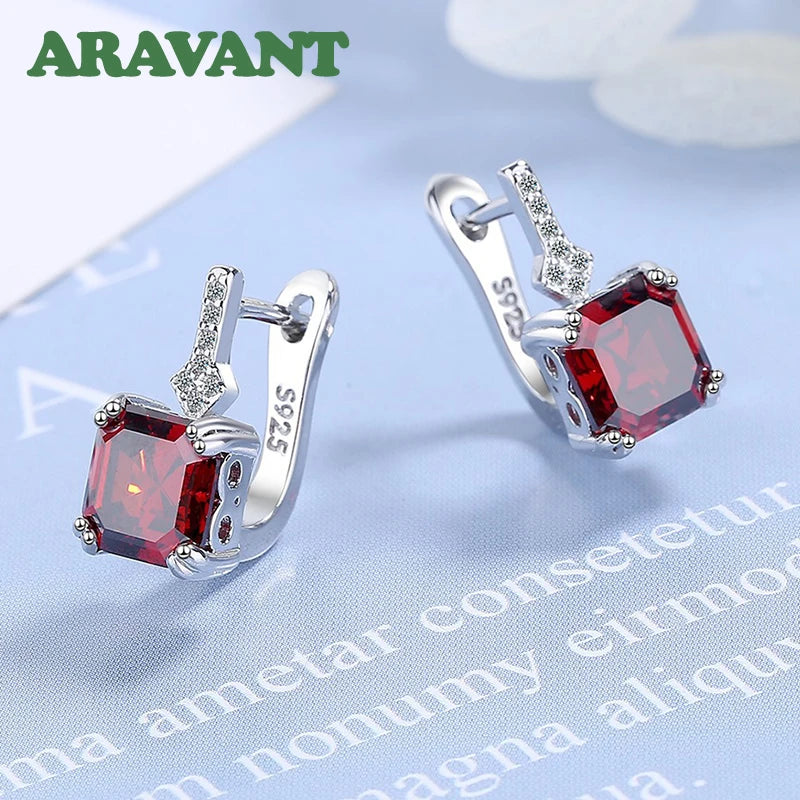 Sterling Silver Square Zircon Drop Earrings for Women Jewelry