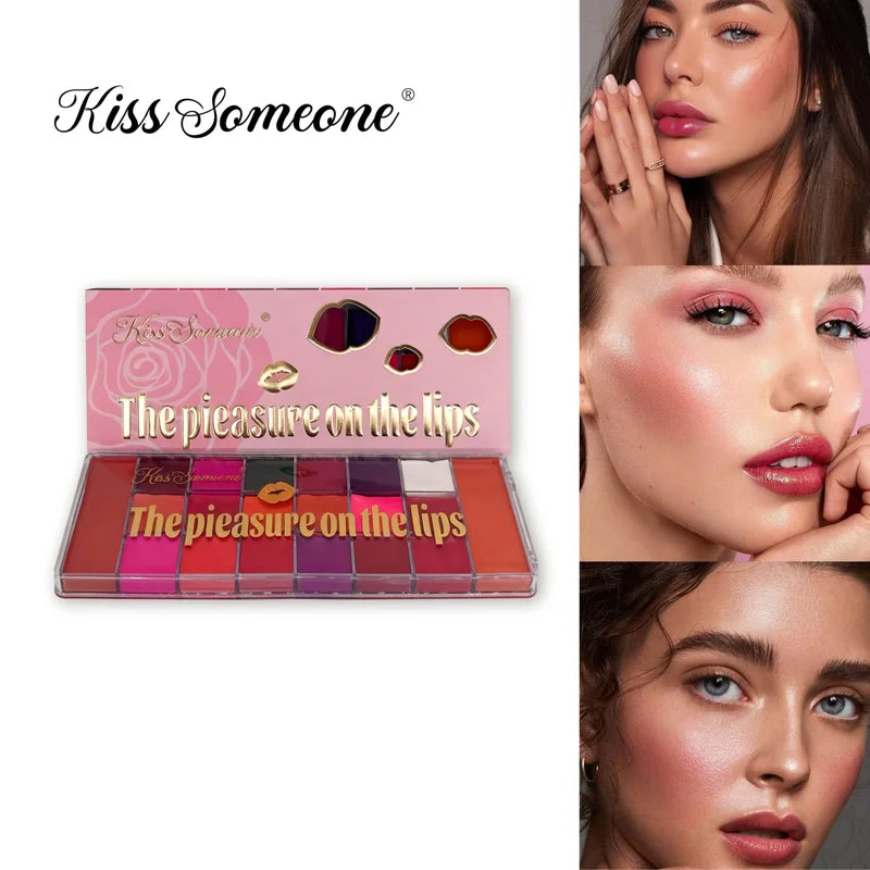 20-Color Waterproof Powder Blusher Lip Gloss All-in-One Makeup Plate Matte Lip Color
