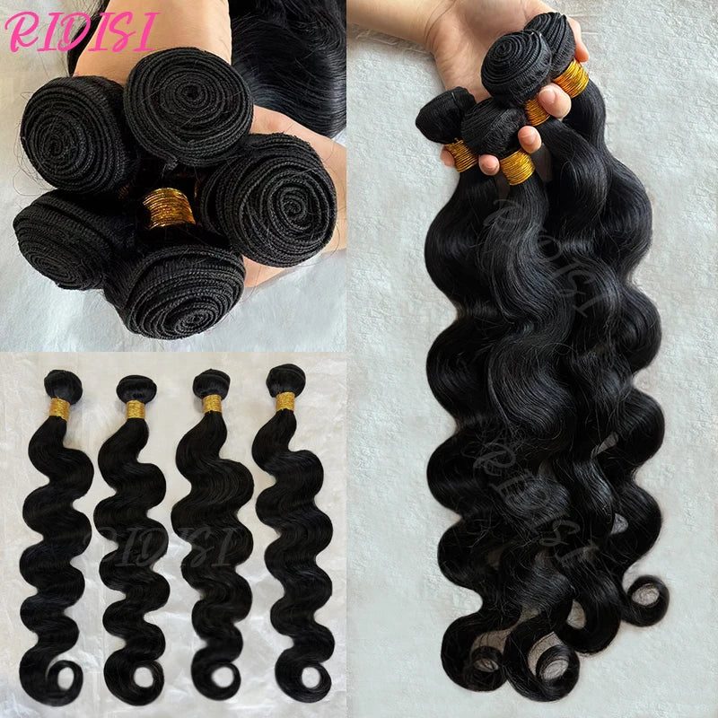 Natural Color Body Wave Human Hair Bundles 12-26 Inch Virgin Hair Extensions