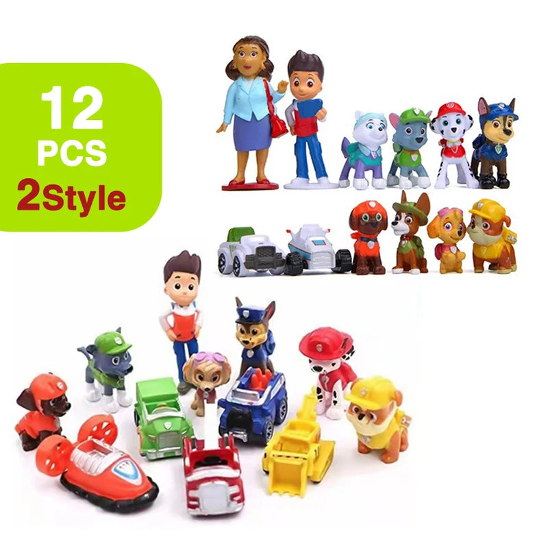 12Pcs Animal Paw Patrol Figures PVC Doll Toys for Kids - Birthday Gift