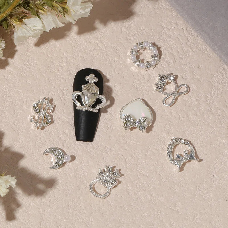 Shaped Rhinestones Nail Charms 10/15pcs Metal Heart Bowknot Nail Art Decorations