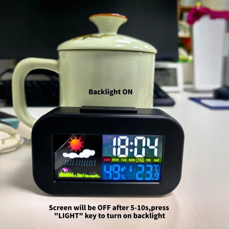 Mini Digital Alarm Clock with Backlight Temperature Humidity Week Display - Electronic LED Clock for Living Room