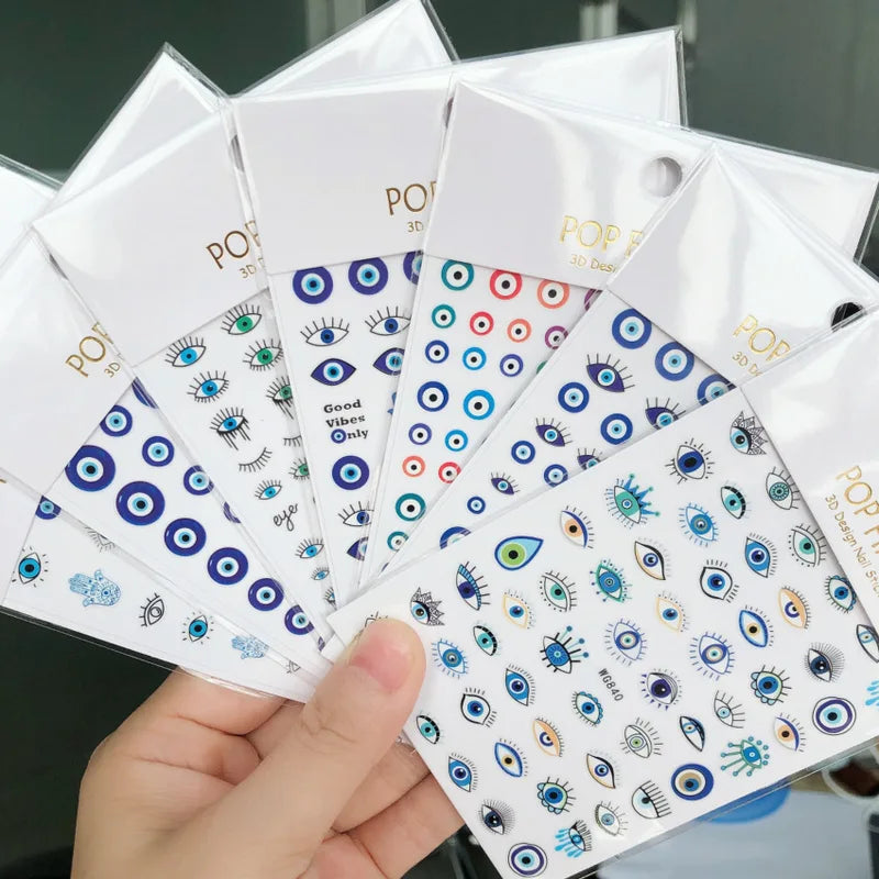 Evil Eye Nail Stickers Set for Nail Art 3D Design Self-Adhesive Manicure Decals