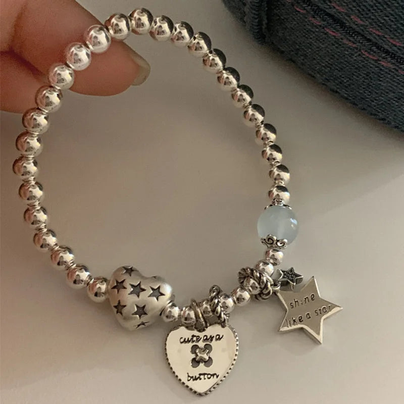 Heart & Star Pendant Bracelets for Women Girls - Trendy Elegant Jewelry Gift