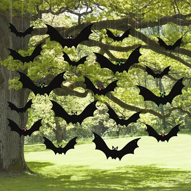 12pcs Hanging Halloween Bats Outdoor Decor Large Flying Plastic Bats for Trees Porches Lawns