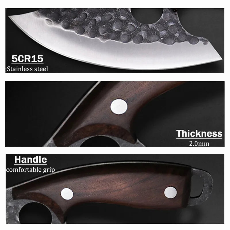 3-Piece Stainless Steel Boning and Kitchen Knives Set - Sharp, Handcrafted, Non-Slip Handles