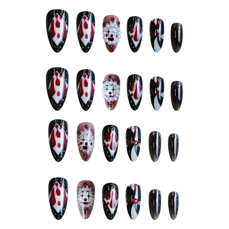 24pcs Halloween Circus Clowns Fake Nails with Blood Drop Spiral Pattern - Press On Nails Set