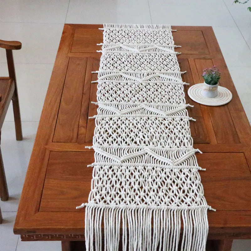Bohemia Style Handmade Woven Table Runner for Dining & Living Room Decor 32x200cm